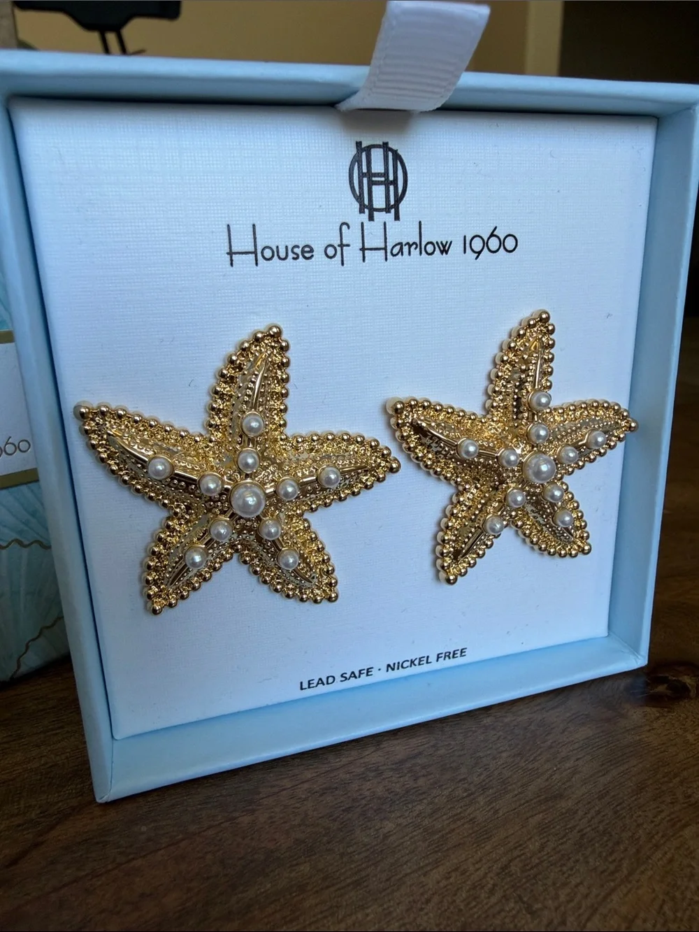 House of Harlow 1960 Gold-tone Starfish Earrings with Pearls